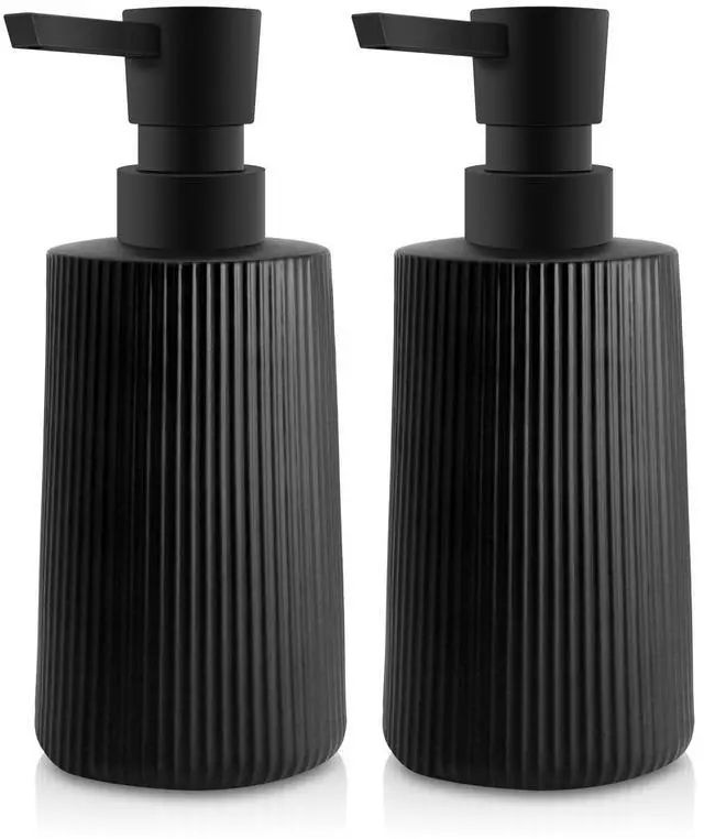 Main image of 2 Pack Glass Small Soap Dispenser for Bathroom and Kitchen 250ml/8.5oz Dish Soap Dispenser Modern Farmhouse Striped Style Hand Soap Dish Soap Dispenser with Pump (Black)