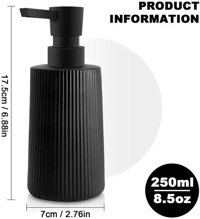 Alt view image 2 of 6 - 2 Pack Glass Small Soap Dispenser for Bathroom and Kitchen 250ml/8.5oz Dish Soap Dispenser Modern Farmhouse Striped Style Hand Soap Dish Soap Dispenser with Pump (Black)