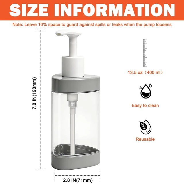 Alt view image 3 of 7 - Plastic Hand Soap Dispenser 2 Pack, 13.5 oz Clear Refillable Dish Soap Pump Dispenser, Stylish Triangle Design for Bathroom Kitchen Countertop (Gray)