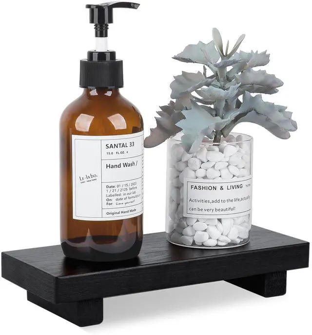 Main image of Bathroom Counter Organizer Wood Pedestal Stand Farmhouse Decorative Tray Soap Holder for Kitchen Decor, Small, Black
