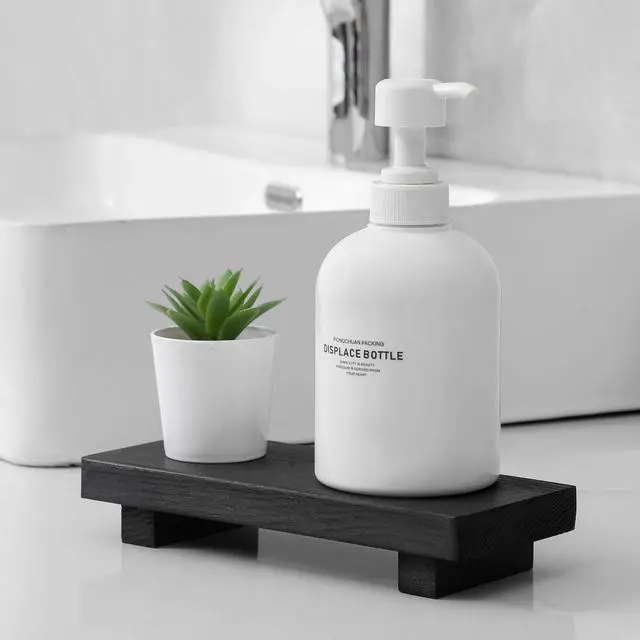 Alt view image 2 of 7 - Bathroom Counter Organizer Wood Pedestal Stand Farmhouse Decorative Tray Soap Holder for Kitchen Decor, Small, Black