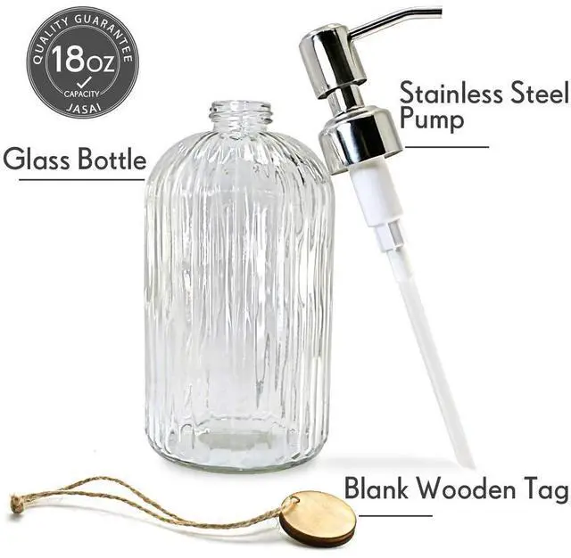 Alt view image 2 of 7 - 18 Oz Clear Glass Soap Dispenser with Rust Proof Stainless Steel Pump, Refillable Liquid Hand soap Dispenser for Bathroom, Premium Kitchen Soap Dispenser (Clear).
