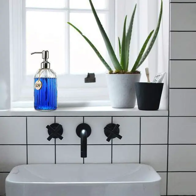 Alt view image 4 of 7 - 18 Oz Clear Glass Soap Dispenser with Rust Proof Stainless Steel Pump, Refillable Liquid Hand soap Dispenser for Bathroom, Premium Kitchen Soap Dispenser (Clear).