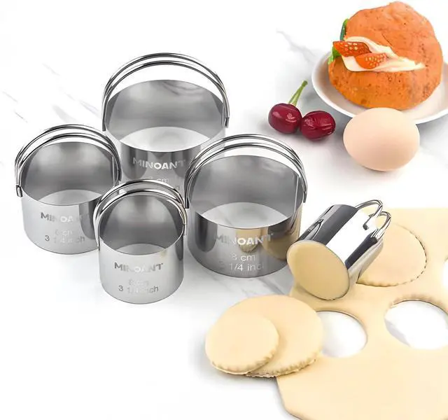 Alt view image 3 of 7 - Round Cookie Cutters with Handle - Donut Hole Cookie Biscuit Cutter Set(5 Pieces/Set), Stainless Steel Circle Cutters Donut Cutter Mold Tool with Ring for Baking, Biscuits, Cakes, Sandwiches