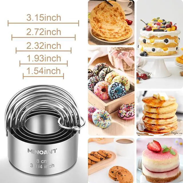 Alt view image 5 of 7 - Round Cookie Cutters with Handle - Donut Hole Cookie Biscuit Cutter Set(5 Pieces/Set), Stainless Steel Circle Cutters Donut Cutter Mold Tool with Ring for Baking, Biscuits, Cakes, Sandwiches