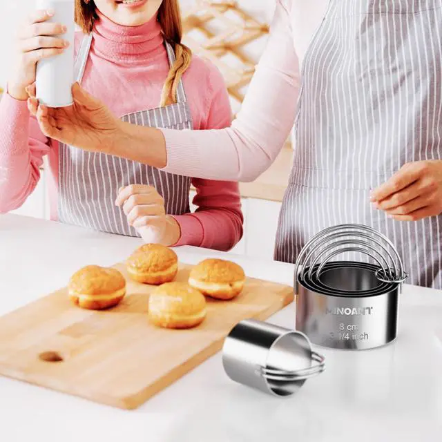 Alt view image 6 of 7 - Round Cookie Cutters with Handle - Donut Hole Cookie Biscuit Cutter Set(5 Pieces/Set), Stainless Steel Circle Cutters Donut Cutter Mold Tool with Ring for Baking, Biscuits, Cakes, Sandwiches
