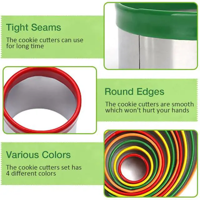 Alt view image 3 of 7 - Round Cookie Biscuit Cutter Set, 12 Pack Pastry Cutters in Graduated Sizes for Donut, Dough, Fondant, Clay, Stainless Steel Circle Cutter Cake Ring Molds with Colorful Rubber Coating