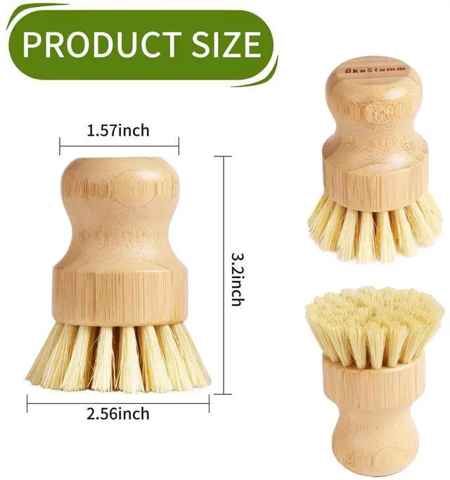 Alt view image 2 of 7 - 4 Pack Bamboo Dish Brush, Dish Scrubber Brush with Sisal Bristle, Natural Scrub Brush for Kitchen Cleaning Dishes, Pots, Pans, Bottles, Vegetables