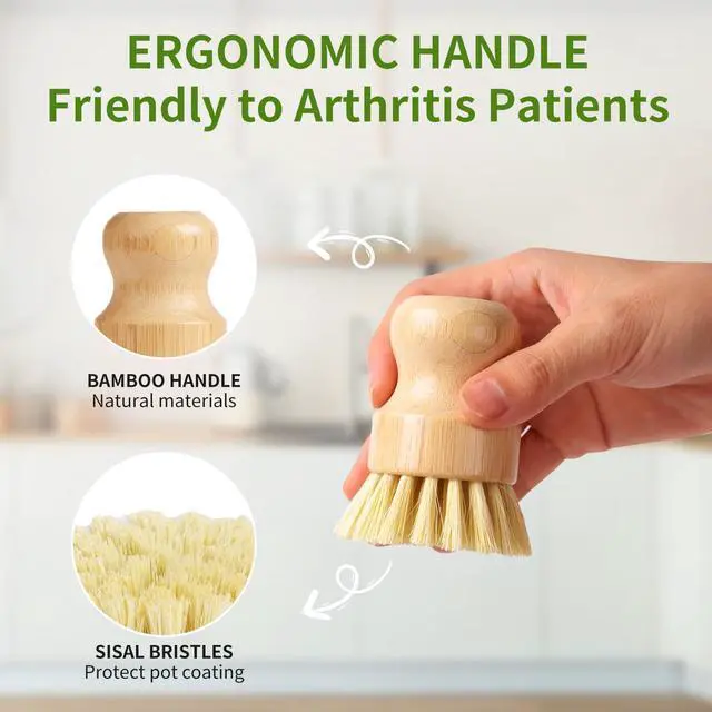Alt view image 4 of 7 - 4 Pack Bamboo Dish Brush, Dish Scrubber Brush with Sisal Bristle, Natural Scrub Brush for Kitchen Cleaning Dishes, Pots, Pans, Bottles, Vegetables