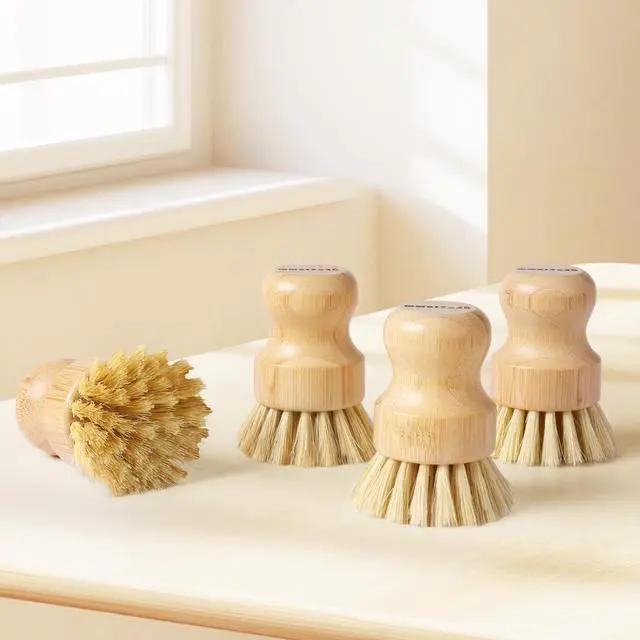 Alt view image 7 of 7 - 4 Pack Bamboo Dish Brush, Dish Scrubber Brush with Sisal Bristle, Natural Scrub Brush for Kitchen Cleaning Dishes, Pots, Pans, Bottles, Vegetables