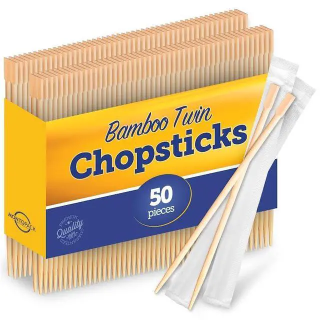 Main image of Individually Wrapped Twin Chopsticks | Bulk 50 Pack Disposable Wooden Chopsticks | Chinese Bamboo Splinter-Free Party Utensil for Sushi, Rice, Noodles & All Asian, Japanese, Korean Dishes