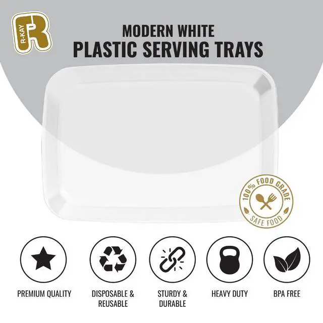 Alt view image 5 of 5 - 6 Pack Clear Plastic Serving Trays For Party, 12.75 x 8.25 In - Heavy Duty Plastic Trays For Food - Rectangular Platters
