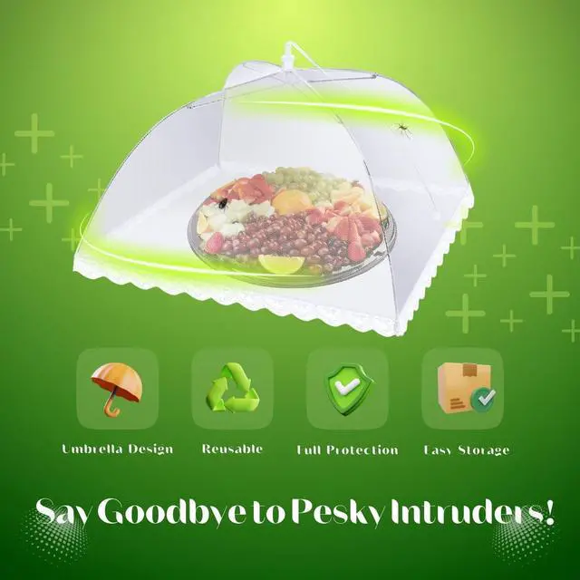 Alt view image 2 of 7 - Food Cover Tent - Pop Up Mesh Screen Net Umbrella Covers Keep Out Flies, Bugs, Mosquitos, Wasps Pefect for Outdoor Picnic, BBQ, Camping, Fruit Dinner Protection, Reusable and Collapsible