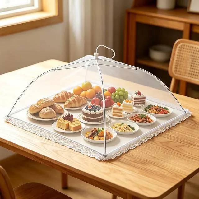 Alt view image 2 of 7 - Food Covers for Outside Mesh, 4 Pcs 14"x14" Food Nets for Outdoors, Foods Tents for Outdoor Serving, Foods Net Covers for Outside, Picnics, Camping, Parties, BBQ, Fruit Cover, Collapsible and Reusable