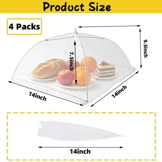 Alt view image 3 of 7 - Food Covers for Outside Mesh, 4 Pcs 14"x14" Food Nets for Outdoors, Foods Tents for Outdoor Serving, Foods Net Covers for Outside, Picnics, Camping, Parties, BBQ, Fruit Cover, Collapsible and Reusable