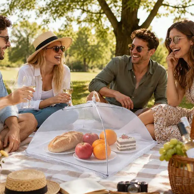 Alt view image 4 of 7 - Food Covers for Outside Mesh, 4 Pcs 14"x14" Food Nets for Outdoors, Foods Tents for Outdoor Serving, Foods Net Covers for Outside, Picnics, Camping, Parties, BBQ, Fruit Cover, Collapsible and Reusable
