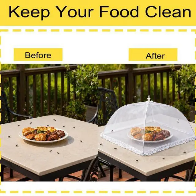 Alt view image 5 of 7 - Food Covers for Outside Mesh, 4 Pcs 14"x14" Food Nets for Outdoors, Foods Tents for Outdoor Serving, Foods Net Covers for Outside, Picnics, Camping, Parties, BBQ, Fruit Cover, Collapsible and Reusable