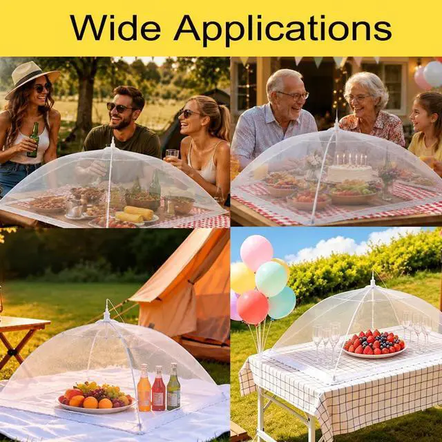 Alt view image 6 of 7 - Food Covers for Outside Mesh, 4 Pcs 14"x14" Food Nets for Outdoors, Foods Tents for Outdoor Serving, Foods Net Covers for Outside, Picnics, Camping, Parties, BBQ, Fruit Cover, Collapsible and Reusable