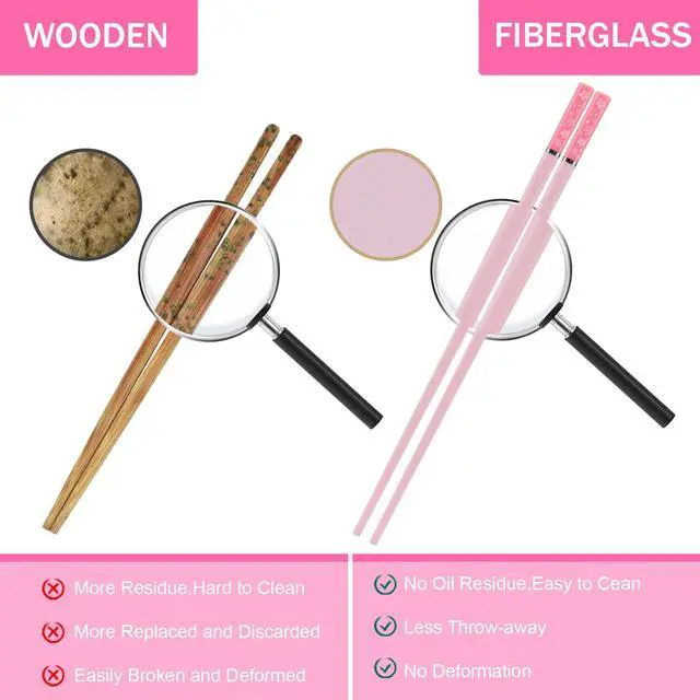 Alt view image 5 of 7 - Reusable Dishwasher Safe, GLAMFIELDS 10 Pairs 9.5 Inches Premium Fiberglass Chop Sticks Set for Sushi, Ramen, Asian Cuisine, Non-slip, Pink
