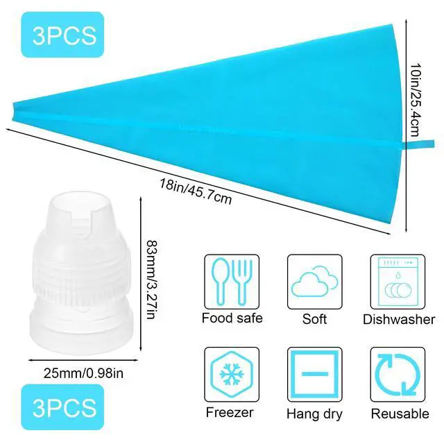 Alt view image 2 of 7 - 18 Inch Reusable Piping Bags 3-Pack Silicone Icing Bag Large Pastry Bags Set Cake Decorating Reusable, Baking Dessert Piping Bag with 3 Icing Couplers for Standard Tips, Blue