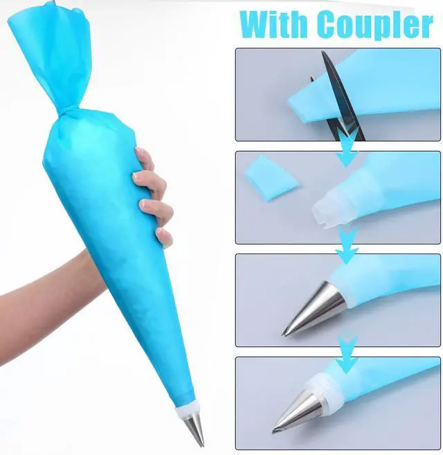 Alt view image 3 of 7 - 18 Inch Reusable Piping Bags 3-Pack Silicone Icing Bag Large Pastry Bags Set Cake Decorating Reusable, Baking Dessert Piping Bag with 3 Icing Couplers for Standard Tips, Blue