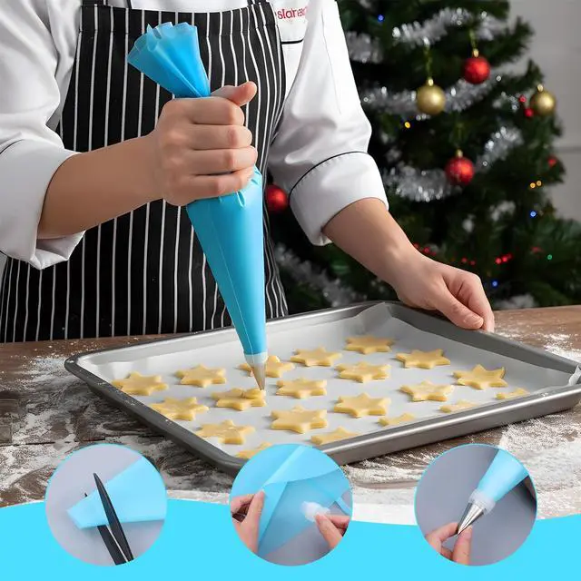 Alt view image 6 of 7 - 18 Inch Reusable Piping Bags 3-Pack Silicone Icing Bag Large Pastry Bags Set Cake Decorating Reusable, Baking Dessert Piping Bag with 3 Icing Couplers for Standard Tips, Blue