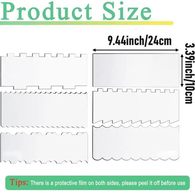 Alt view image 2 of 6 - 6-Piece Clear Acrylic Cake Decorating Scraper Set Large Icing Smoothers and Edge Combs for Buttercream, Frosting, Mousse, and Baking Projects