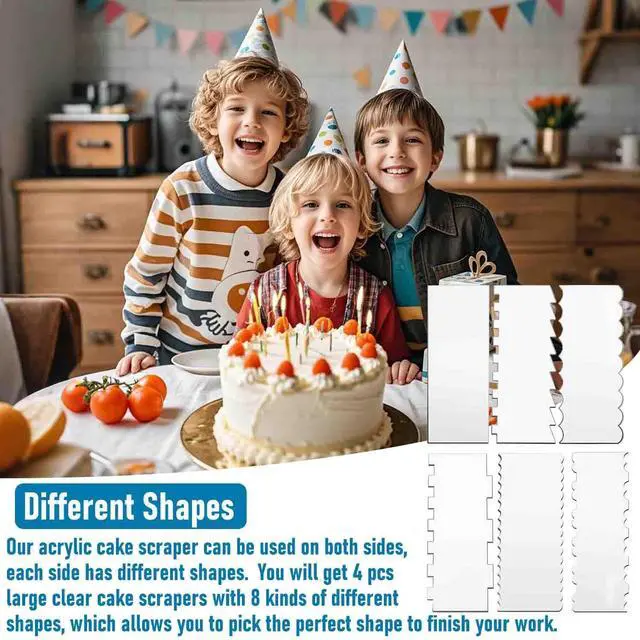 Alt view image 6 of 6 - 6-Piece Clear Acrylic Cake Decorating Scraper Set Large Icing Smoothers and Edge Combs for Buttercream, Frosting, Mousse, and Baking Projects