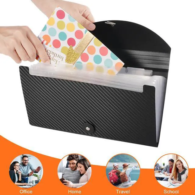 Alt view image 2 of 7 - Expanding File Folder with Tabs and Elastic Closure, 13 Pocket File Organizer for A4 Documents, Receipt & Bill Organizer, Portable Document Holder for Home Office School Travel, Black 2 Pack