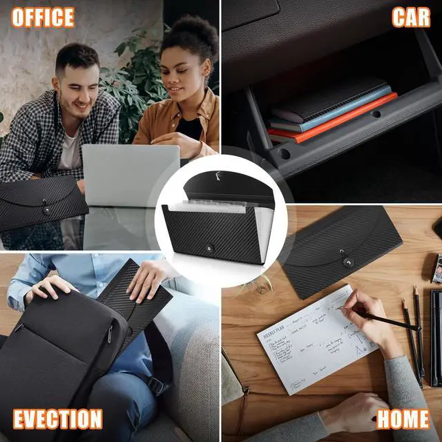 Alt view image 5 of 7 - Expanding File Folder with Tabs and Elastic Closure, 13 Pocket File Organizer for A4 Documents, Receipt & Bill Organizer, Portable Document Holder for Home Office School Travel, Black 2 Pack