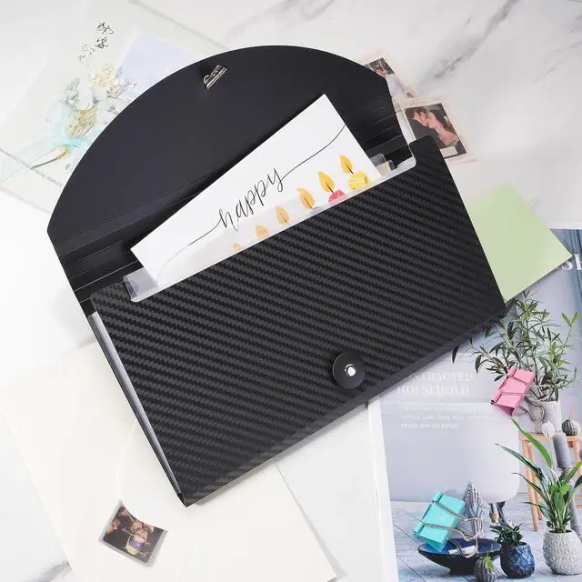 Alt view image 6 of 7 - Expanding File Folder with Tabs and Elastic Closure, 13 Pocket File Organizer for A4 Documents, Receipt & Bill Organizer, Portable Document Holder for Home Office School Travel, Black 2 Pack