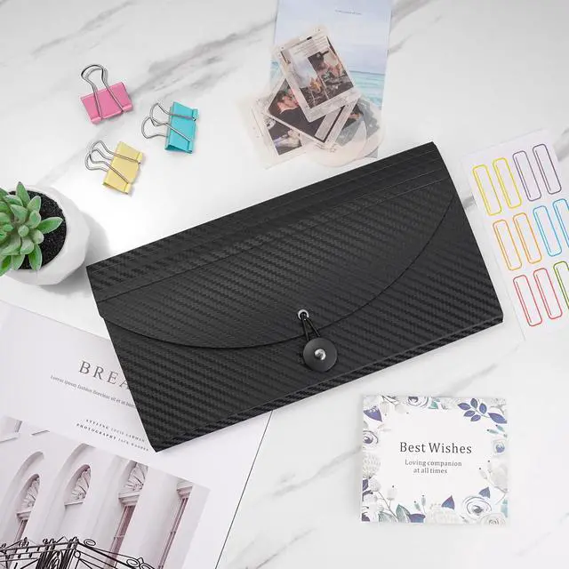 Alt view image 7 of 7 - Expanding File Folder with Tabs and Elastic Closure, 13 Pocket File Organizer for A4 Documents, Receipt & Bill Organizer, Portable Document Holder for Home Office School Travel, Black 2 Pack
