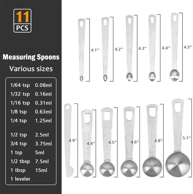 Alt view image 6 of 7 - Stainless Steel Measuring Spoons Set with Leveler, Set Of 10