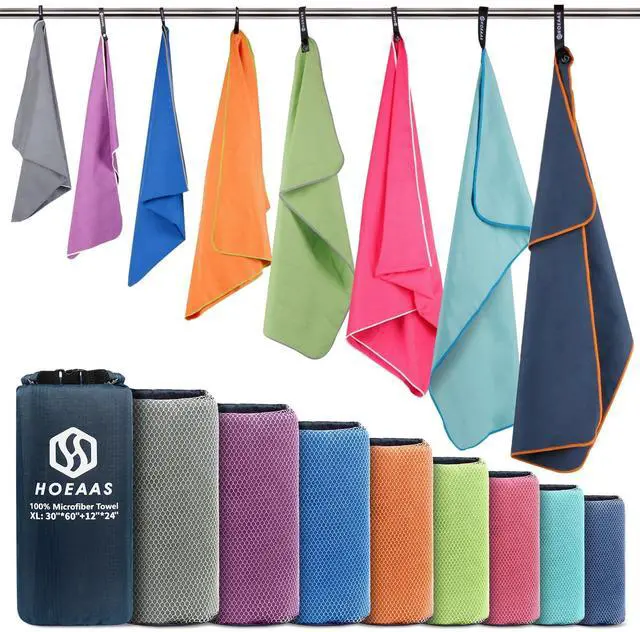 Main image of 2 Pack Microfiber Camping Towels, Quick Dry Travel Towel, Super Absorbent Ultra Compact Soft Lightweight Sweat Fast Drying Sports Gym Towels for Body, Beach, Pool, Hiking, Backpacking, Fitness