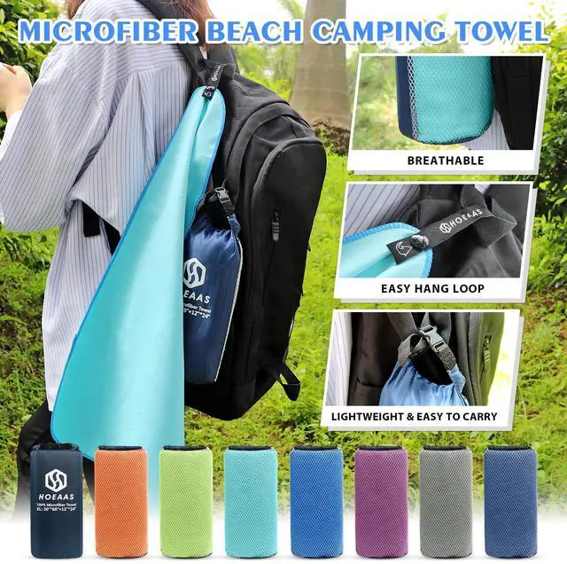 Alt view image 6 of 7 - 2 Pack Microfiber Camping Towels, Quick Dry Travel Towel, Super Absorbent Ultra Compact Soft Lightweight Sweat Fast Drying Sports Gym Towels for Body, Beach, Pool, Hiking, Backpacking, Fitness