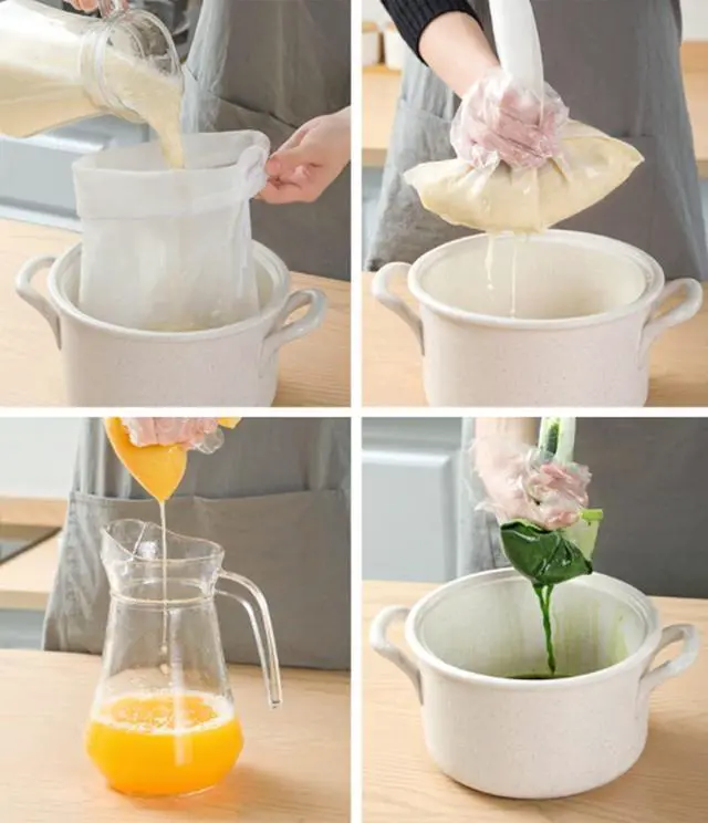 Alt view image 4 of 7 - 6 Pack - 200 Mesh Fine Mesh Strainer & Nut Milk Bags, Reusable Food Strainer - Food Grade BPA-Free - Ultra Strong Fine Nylon Mesh - Nutmilk, Juices, Cold Brew, Tea Coffee, Juice Soy