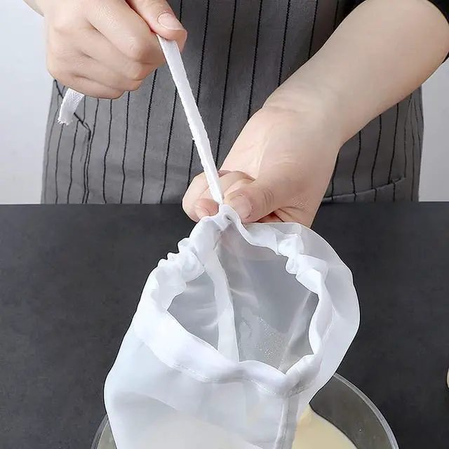 Alt view image 5 of 7 - 6 Pack - 200 Mesh Fine Mesh Strainer & Nut Milk Bags, Reusable Food Strainer - Food Grade BPA-Free - Ultra Strong Fine Nylon Mesh - Nutmilk, Juices, Cold Brew, Tea Coffee, Juice Soy