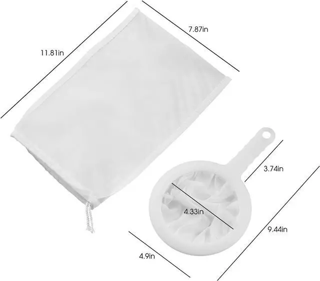 Alt view image 7 of 7 - 6 Pack - 200 Mesh Fine Mesh Strainer & Nut Milk Bags, Reusable Food Strainer - Food Grade BPA-Free - Ultra Strong Fine Nylon Mesh - Nutmilk, Juices, Cold Brew, Tea Coffee, Juice Soy