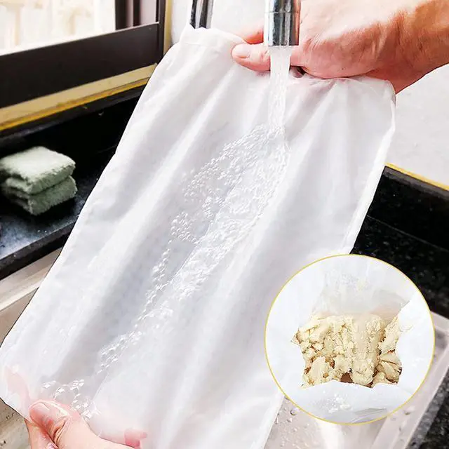Alt view image 6 of 7 - 6 Pack - 200 Mesh Fine Mesh Strainer & Nut Milk Bags, Reusable Food Strainer - Food Grade BPA-Free - Ultra Strong Fine Nylon Mesh - Nutmilk, Juices, Cold Brew, Tea Coffee, Juice Soy