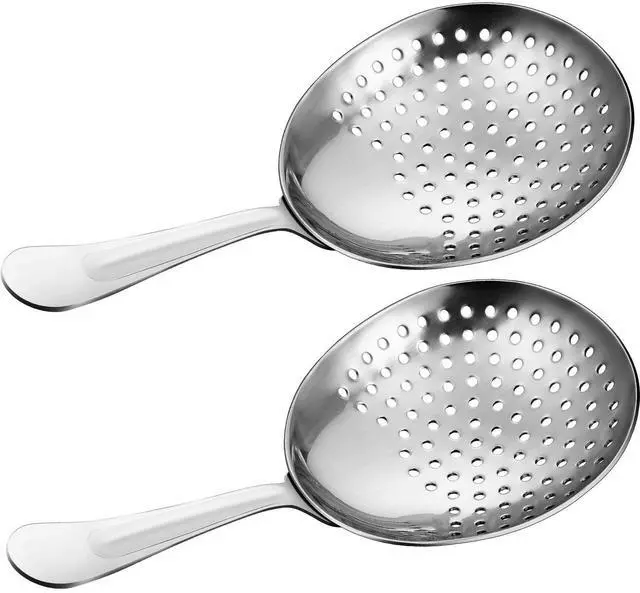Main image of 2 Pack Julep Strainers Stainless Steel Strainer Cocktail Spoon for Loose Tea Filter Practical Bar Colander Tool for Commercial Bar Use (Silver)