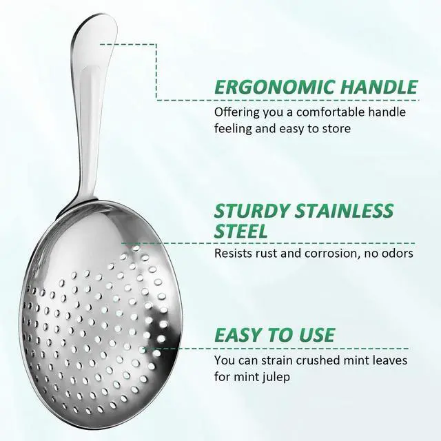 Alt view image 3 of 7 - 2 Pack Julep Strainers Stainless Steel Strainer Cocktail Spoon for Loose Tea Filter Practical Bar Colander Tool for Commercial Bar Use (Silver)