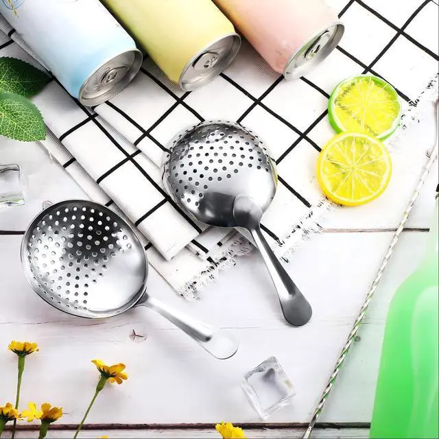 Alt view image 4 of 7 - 2 Pack Julep Strainers Stainless Steel Strainer Cocktail Spoon for Loose Tea Filter Practical Bar Colander Tool for Commercial Bar Use (Silver)