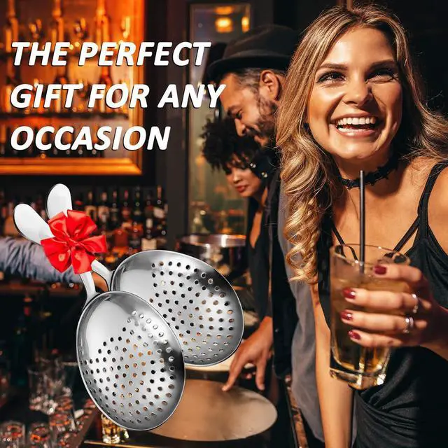Alt view image 7 of 7 - 2 Pack Julep Strainers Stainless Steel Strainer Cocktail Spoon for Loose Tea Filter Practical Bar Colander Tool for Commercial Bar Use (Silver)