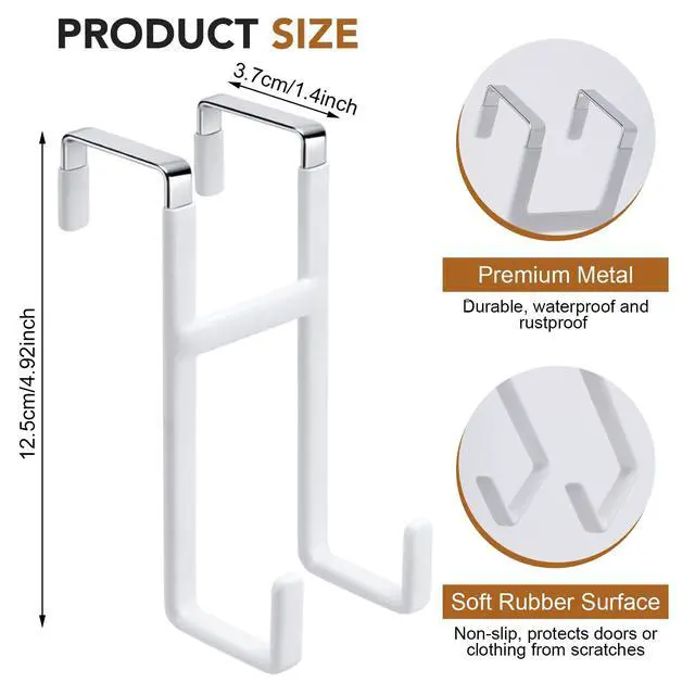 Alt view image 2 of 7 - Over The Door Hooks 2 Pack, White Door Hanger, Metal Over Door Hook