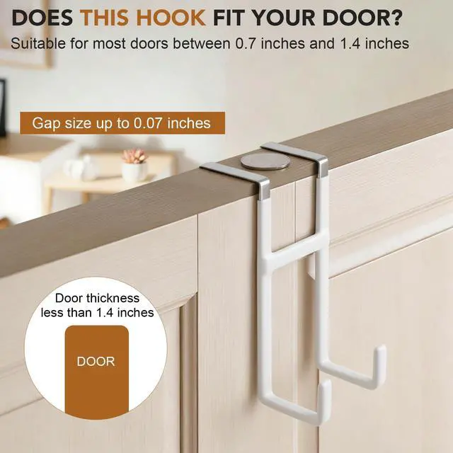 Alt view image 4 of 7 - Over The Door Hooks 2 Pack, White Door Hanger, Metal Over Door Hook