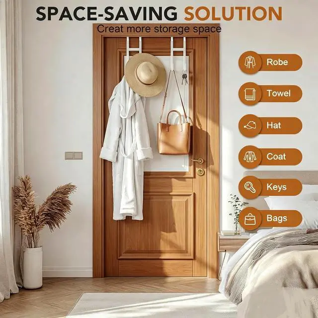 Alt view image 6 of 7 - Over The Door Hooks 2 Pack, White Door Hanger, Metal Over Door Hook