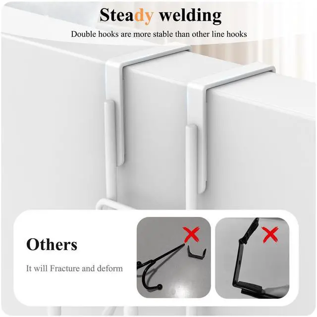 Alt view image 6 of 7 - 2 PCS Over the Door Hooks, Heavy Duty Double Hanger with Non-Slip Pads, No-Drill Metal Hook for Hanging Coats Towels Robes Closet Bathroom Bedroom, Fits 1.5 Inch Door Thickness, 5.12" Long, White