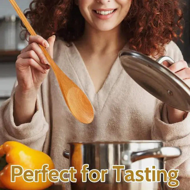 Alt view image 5 of 7 - 3Pcs Wooden Spoons for Cooking, 12 Inches Long Handle Mixing Spoons, Natural Wood Kitchen Utensils for Stirring, Serving & Eating