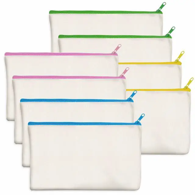 Main image of 8 Pack Canvas Colorful Zipper Bags, DIY Craft Bags Travel Canvas Makeup Pouches for Cosmetic Toiletry Stationery Storage (Beige, 8.3 x 4.7)