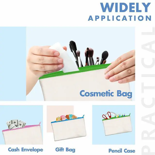 Alt view image 5 of 6 - 8 Pack Canvas Colorful Zipper Bags, DIY Craft Bags Travel Canvas Makeup Pouches for Cosmetic Toiletry Stationery Storage (Beige, 8.3 x 4.7)